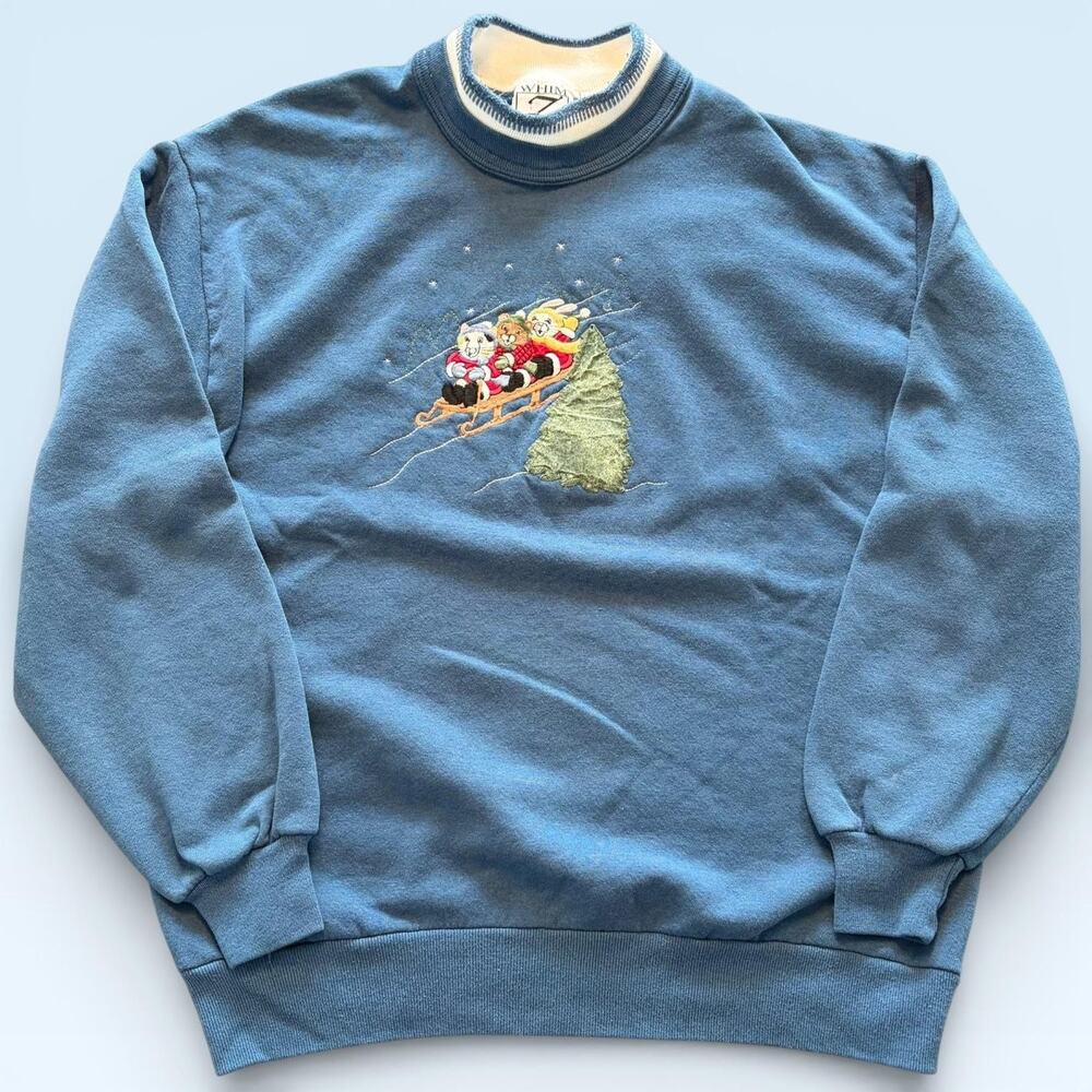 Vintage Whim Z Christmas Sweatshirt L Fleece Mock Neck USA